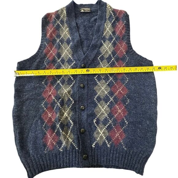 VTG Button Up Grandpa Core Shetland Wool Ireland Argyle Sweater Vest Men Large - Picture 6 of 10